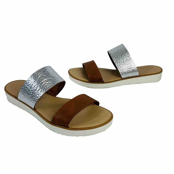 A Giannetti Bohemian Flat Slide Sandal Sz 8 Leather Double Strap Summer Italy - Picture 1 of 12